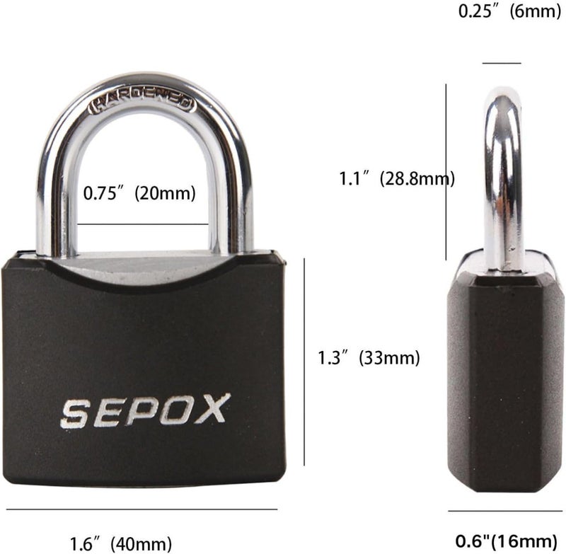 SEPOX ® 2Pcs 1-9/16" All-Weather Outdoor Padlocks Keyed Alike, Cut-Proof Shackle, Solid Steel Lock, Heavy-Duty with Black Cover, Design for Gate Fence Cabinet Toolbox School Gym Locker with Same Key - Image 3
